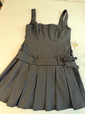 B Darlin Checkered Pleated Drop Waist Mini Dress Black - Size 7/8